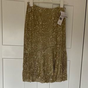 Lafayette 148 hand beaded gold  silk skirt